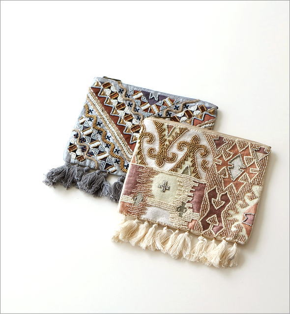 ビーズ刺繍フリンジポーチL 2タイプ(1)