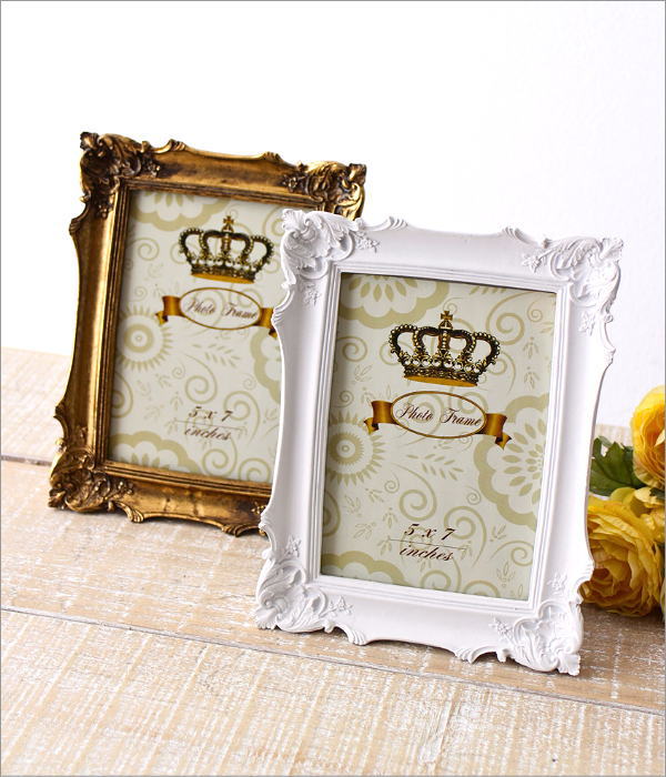 フォトフレーム 写真立て 卓上 壁掛け 2L アンティーク ゴールド