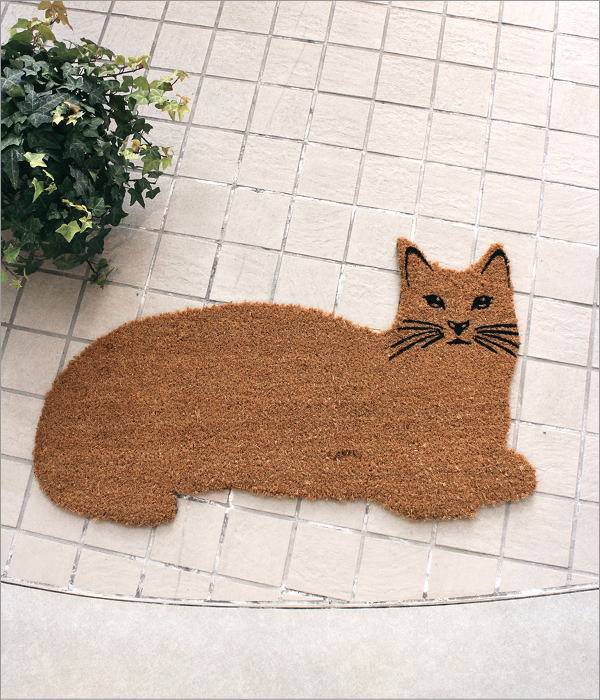 玄関マット 猫型 屋外 ドアマット ココヤシ ゴム ラバー加工 滑り
