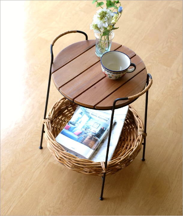 サイドテーブル 木製 テーブル バスケット アラログ アイアン 収納