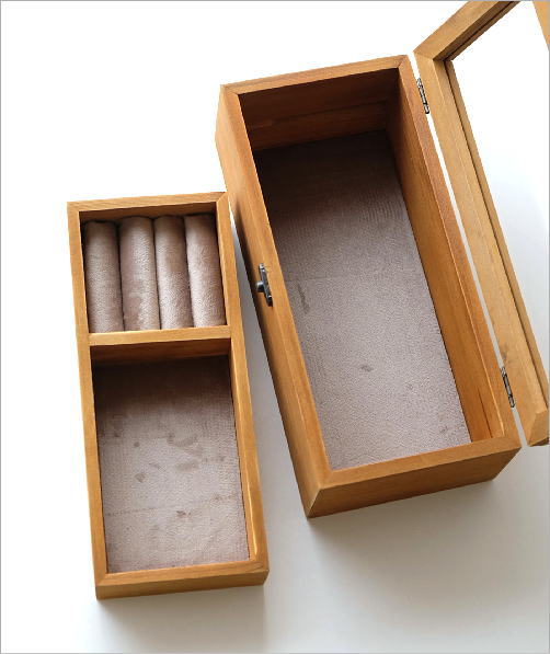 アクセサリーケース 木製 ガラス ふた付き ジュエリーボックス 布張り 指輪 ピアス ネックレス おしゃれ 小物 ウッド 木箱 アクセサリー収納ボックス Cle3747 ギギliving