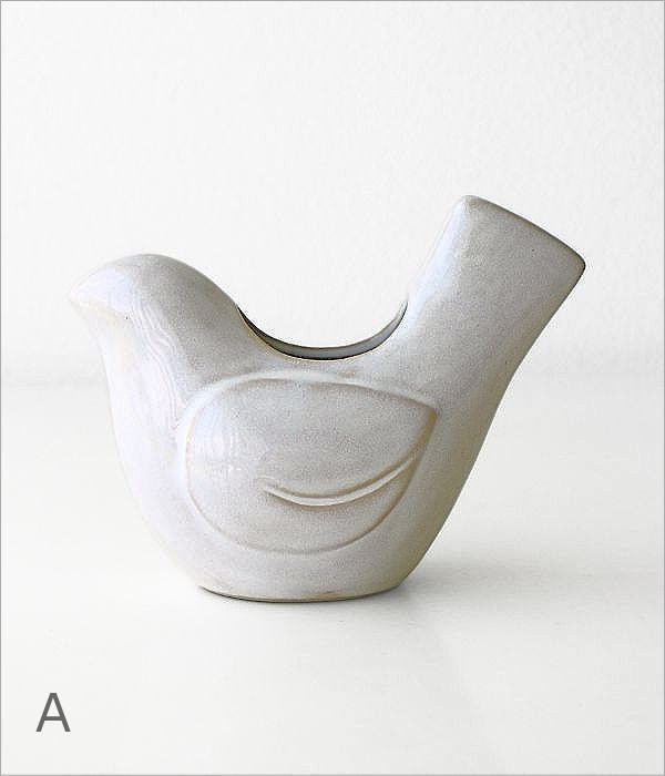 陶器のバードフラワーベース L 3カラー(5)