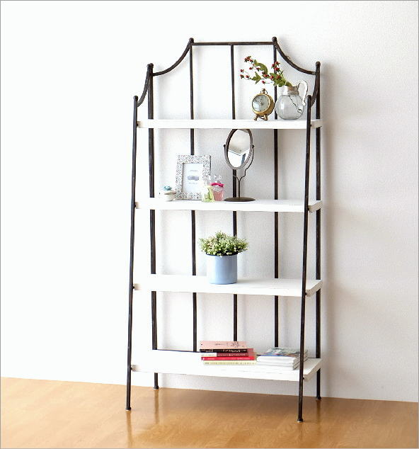シェルフ 棚 アイアン 木製 白 アンティーク おしゃれ シンプル スリム 収納棚 ディスプレイラック 飾り棚 家具 ホワイトウッドとアイアンのラック Cov1486 ギギliving
