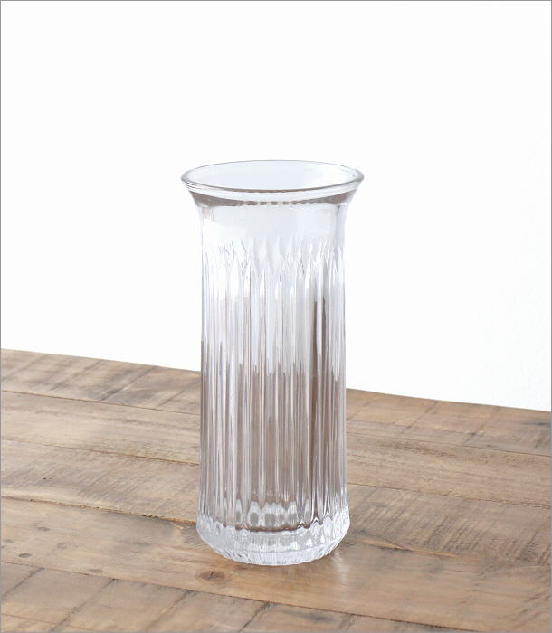 花瓶 フラワーベース おしゃれ ガラス 花器 ガラスベース 円柱型 波打ちガラス シンプル クリア 透明 筒型 ガラスベース グルーブ Cov2901 ギギliving