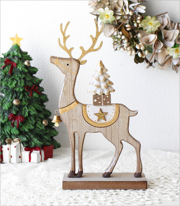 Xmasウッドディアーの置物(1)