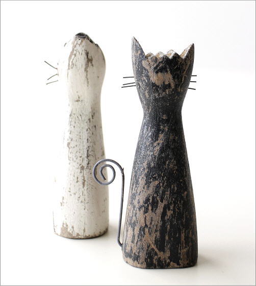 ブラック&ホワイトキャットのオブジェ ペア(4)