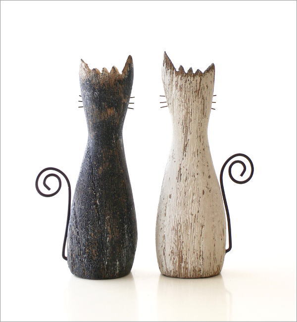 ねこ 猫 置物 オブジェ 雑貨 木製 かわいい おしゃれ ウッド ペア