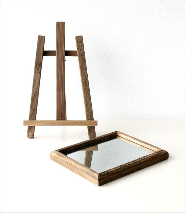 鏡 ミラー 卓上ミラー おしゃれ イーゼル ウッド かわいい スタンドミラー シャビー ブロカントなイーゼルスタンド付きウッドミラー Cov78 ギギliving