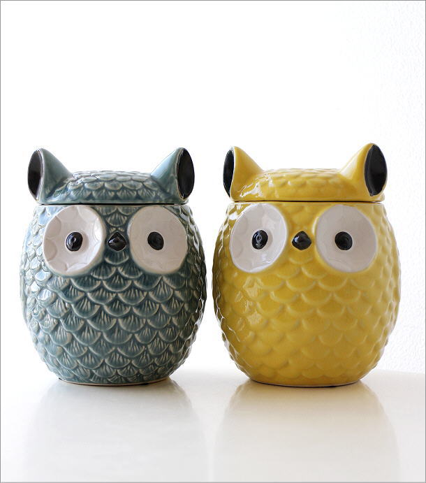 陶器のフクロウ小物入れ 2カラー(1)