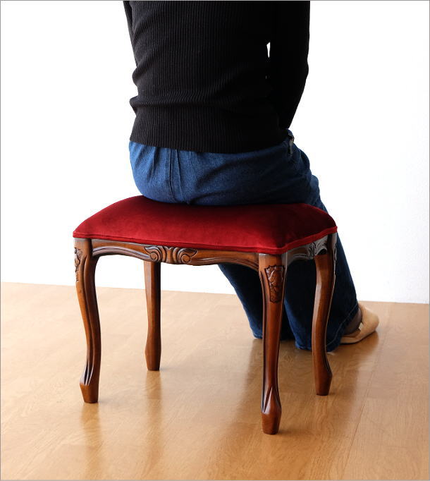 スツール アンティーク 木製 おしゃれ クッション 椅子 無垢材 生地 