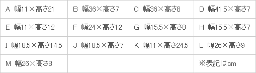 各引き出しのサイズ