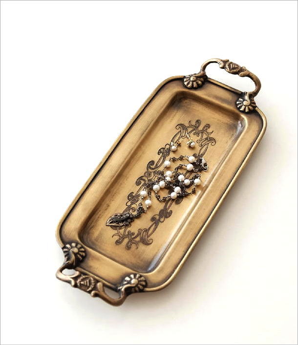 トレー ブラストレー トレイ アクセサリートレイ アンティーク おしゃれ 真鍮 ブラス レトロ インテリアトレイ ブラストレー ハンドル付き Ebn0662 ギギliving