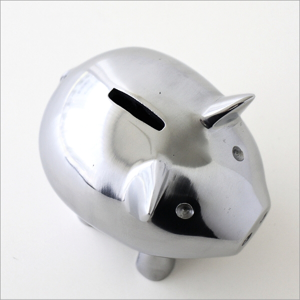 貯金箱 ぶた アルミ製 かわいい おしゃれ シルバー アルミコイン