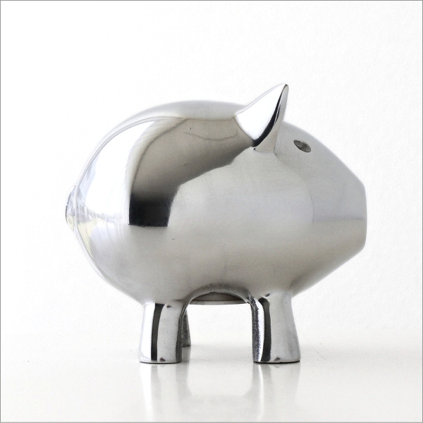 貯金箱 ぶた アルミ製 かわいい おしゃれ シルバー アルミコイン