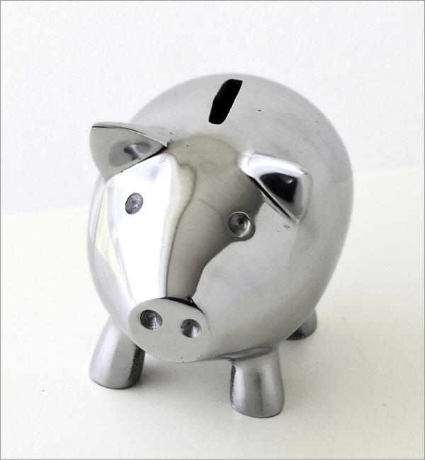 貯金箱 ぶた アルミ製 かわいい おしゃれ シルバー アルミコイン