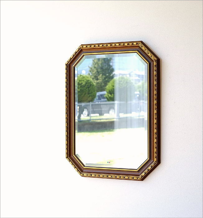 鏡 壁掛けミラー アンティーク イタリア製 ゴールド 八角 ウォールミラー クラシック ヨーロピアン 玄関 リビング イタリアンミラー
