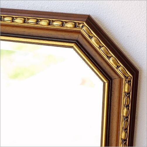 鏡 壁掛けミラー アンティーク イタリア製 ゴールド 八角 ウォール