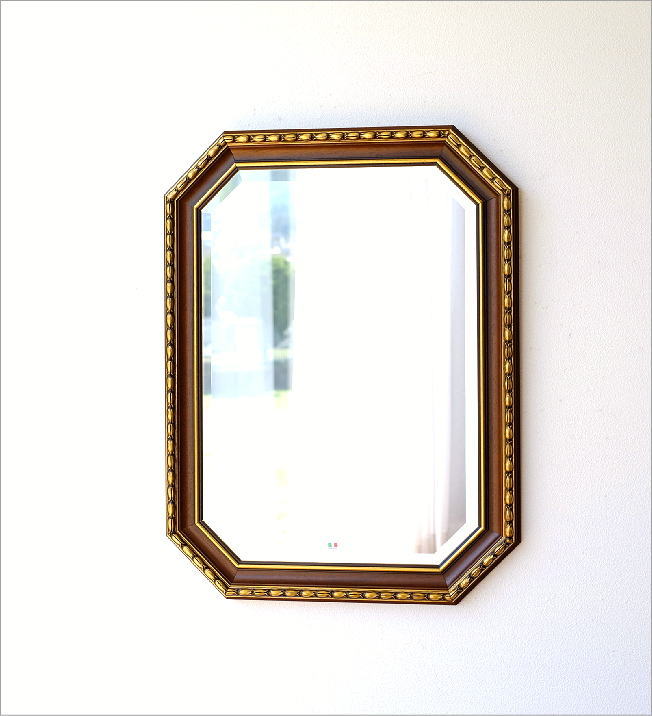 鏡 壁掛けミラー アンティーク イタリア製 ゴールド 八角 ウォール 