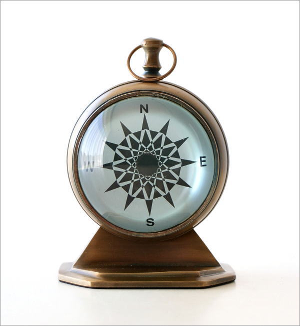 置き時計 アンティーク おしゃれ アナログ 小さい 羅針盤デザイン 秒針