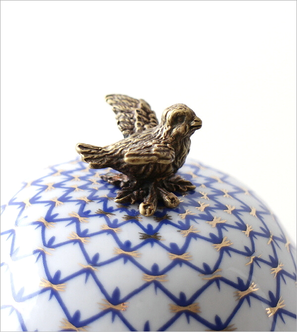 シノワズリ 陶器の円柱小物入れ(2)