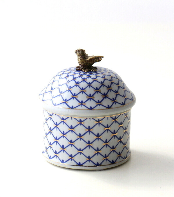 シノワズリ 陶器の円柱小物入れ(5)