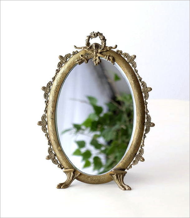 鏡　ミラー　ブラス　真鍮　姫系　ロココ　ゴールド　大型　アンティーク調　装飾
