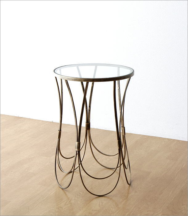 サイドテーブル ガラス アイアン コーヒーテーブル 丸 円形 おしゃれ