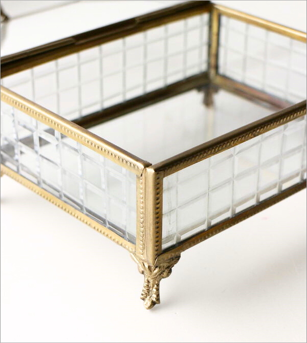 アクセサリーケース 真鍮 ガラス 卓上 小物入れ ふた付き アンティーク