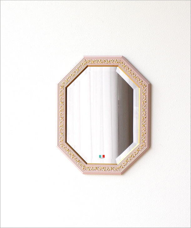 鏡 アンティーク 壁掛けミラー イタリア製 八角 ウォールミラー 