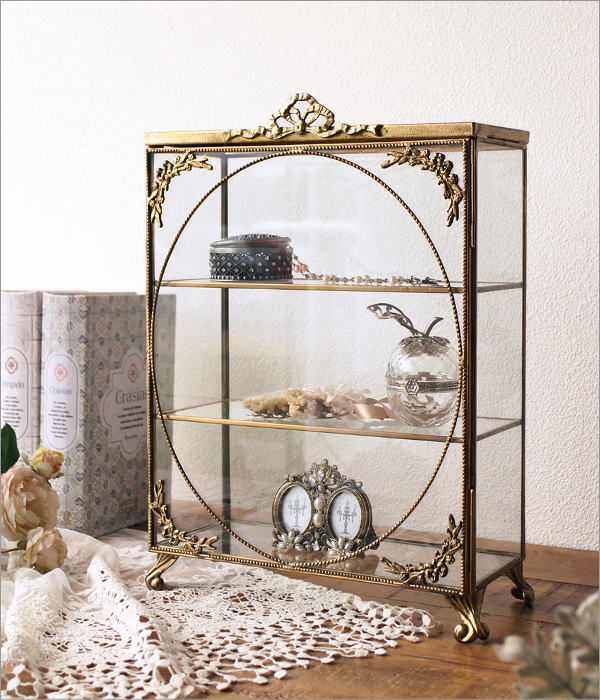 真鍮とガラスの真鍮とガラスのアクセサリーキャビネット3段(1)