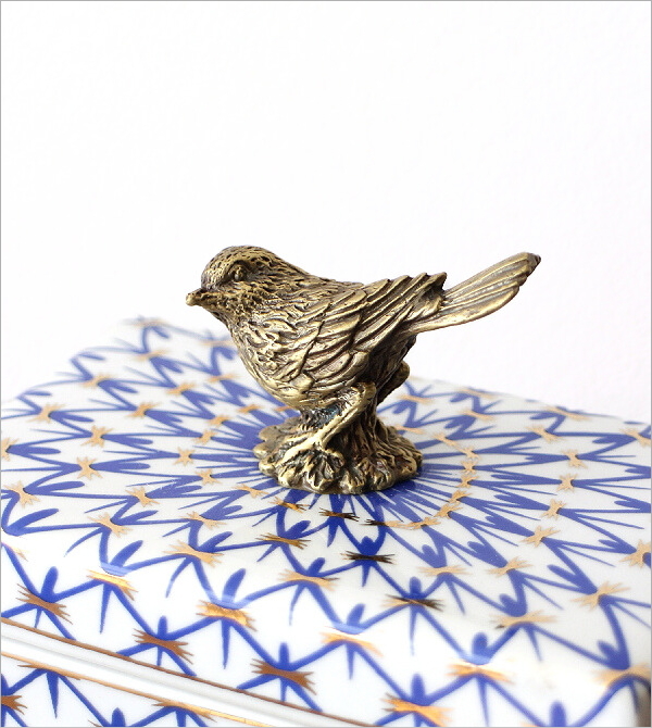 シノワズリ 陶器の小物入れ 網目バード(2)