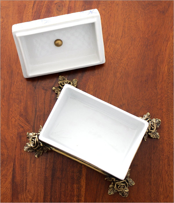 シノワズリ 陶器の小物入れ 網目バード(3)