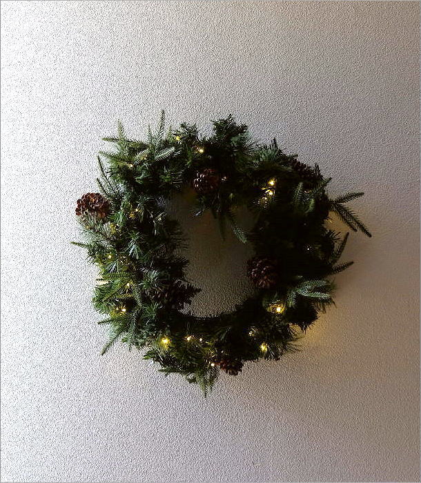 クリスマスリース おしゃれ 玄関 大きい 55cm LED イルミネーション