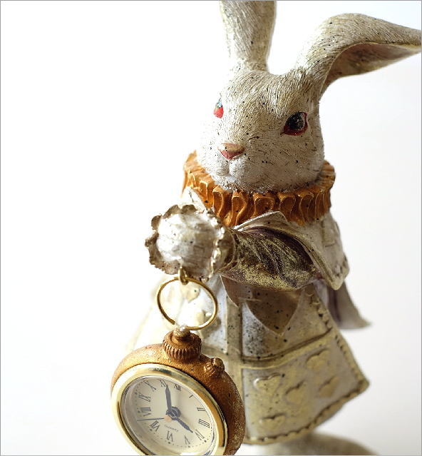 置き時計 おしゃれ かわいい うさぎ 置物 雑貨 オブジェ インテリア 可愛い 卓上 懐中時計 アナログ レトロラビットの置物 アリスクロック Hal6663 ギギliving