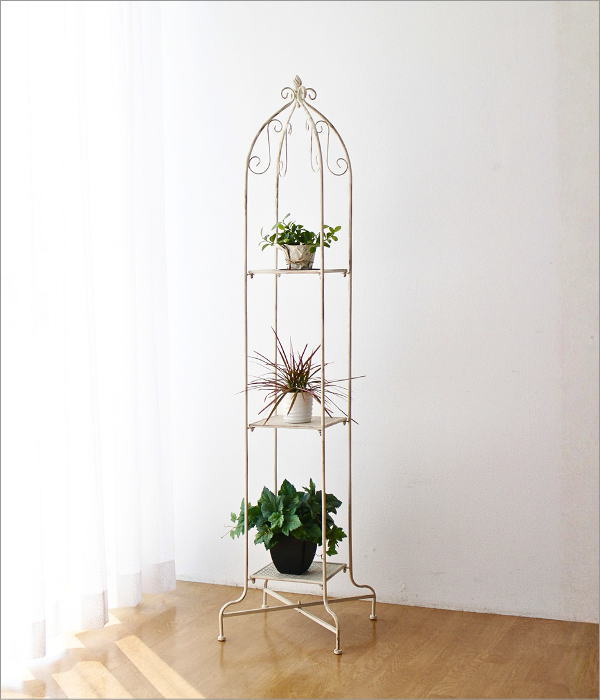 シャビーなホワイトアイアンの3段棚(2)