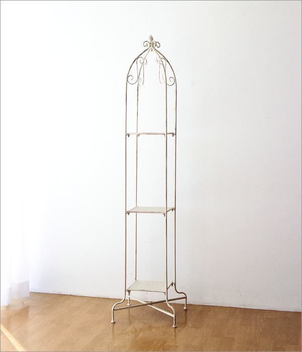 シャビーなホワイトアイアンの3段棚(8)