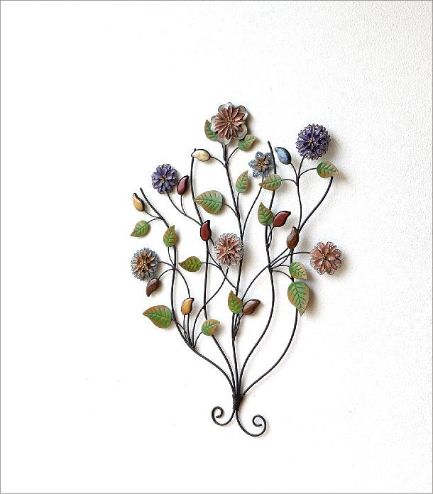 壁飾り アイアン 陶器 壁掛け インテリア 花 アートパネル ウォールデコレーション おしゃれ かわいい ウォールパネル アイアンの壁飾り  カラフルフラワー [itn0502] | ギギliving