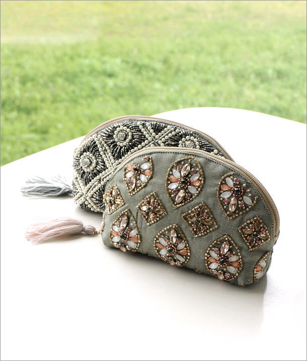 ビーズ刺繍マチ付き山型ポーチ 2タイプ(1)
