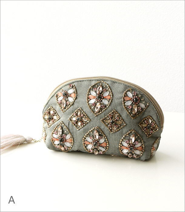 ビーズ刺繍マチ付き山型ポーチ 2タイプ(6)