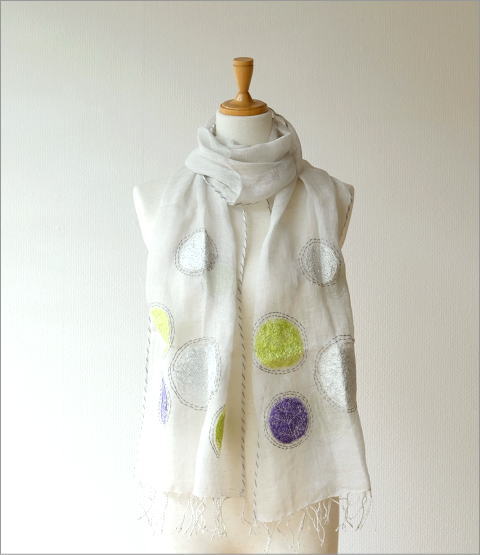 リネンドット柄刺繍ショール(5)