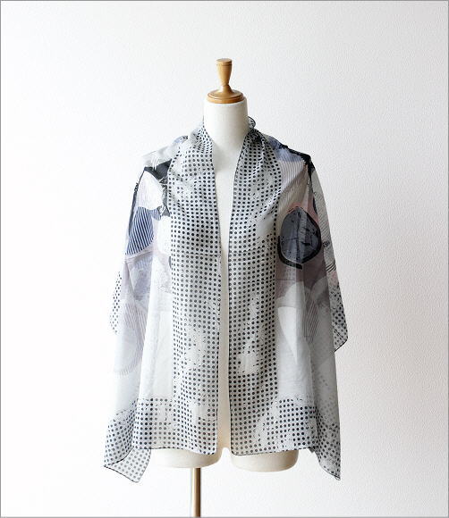 レーヨン幾何学ドット柄ショール GY(4)