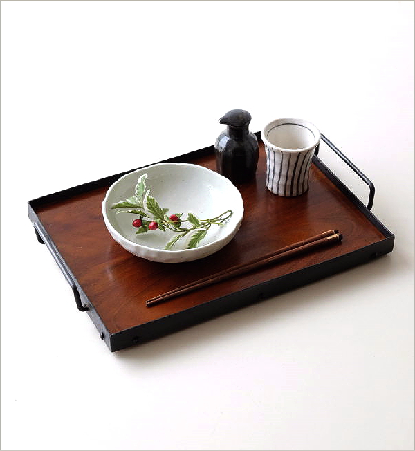 トレー トレイ 木製 アイアン 持ち手付き おしゃれ 無垢 鉄製 天然木