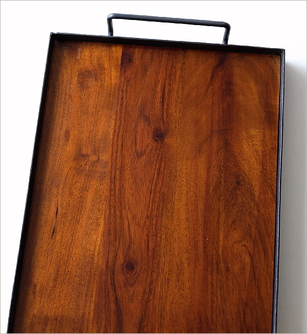 トレー トレイ 木製 アイアン 持ち手付き おしゃれ 無垢 鉄製 天然木