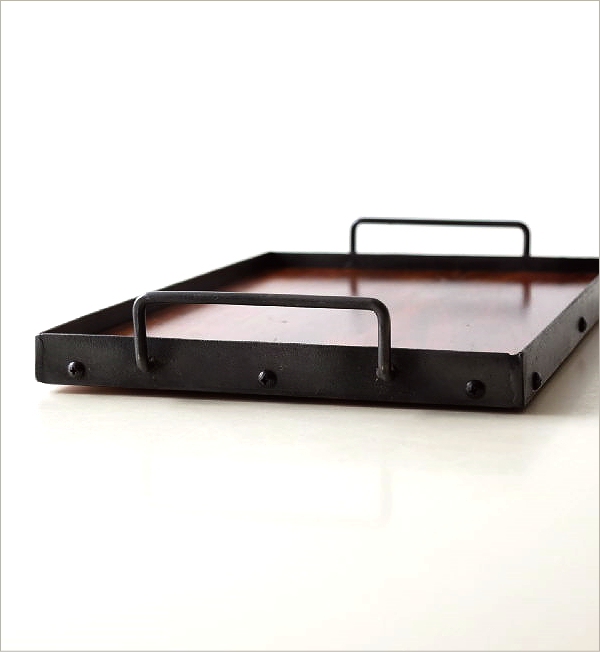 トレー トレイ 木製 アイアン 持ち手付き おしゃれ 無垢 鉄製 天然木