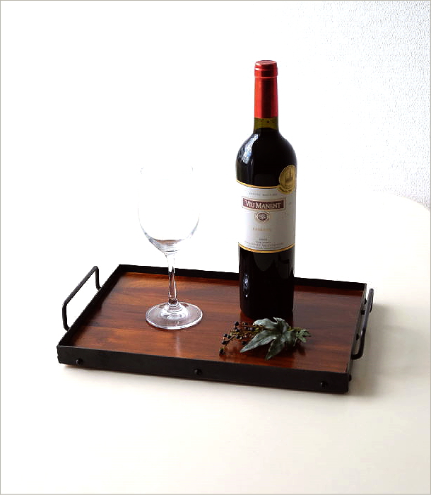 トレー トレイ 木製 アイアン 持ち手付き おしゃれ 無垢 鉄製 天然木