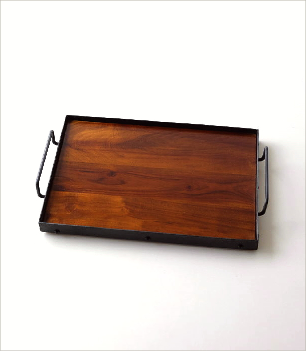 トレー トレイ 木製 アイアン 持ち手付き おしゃれ 無垢 鉄製 天然木