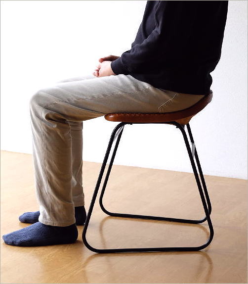 アイアンと本革のスツールA(3)