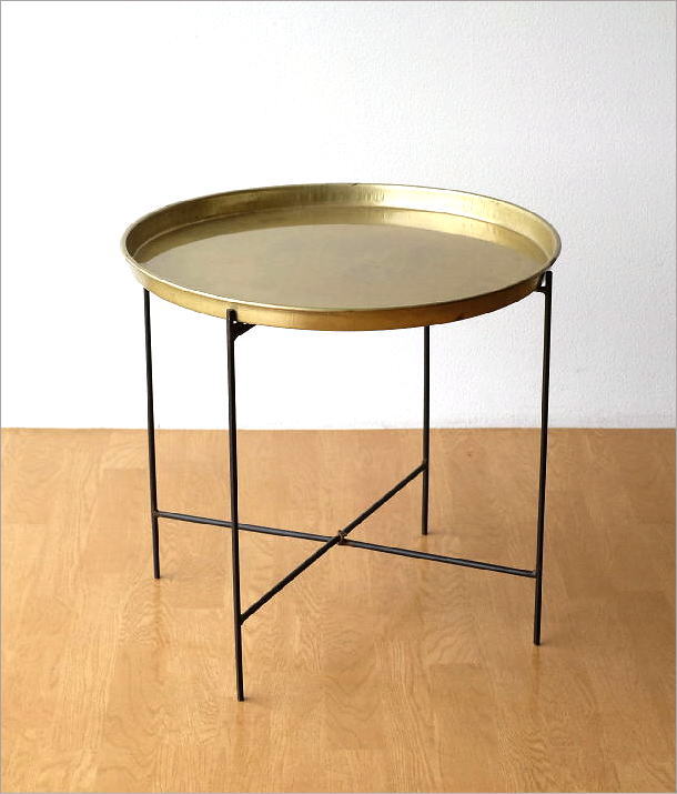 真鍮ラウンドトレーのフォールディングテーブル(6)