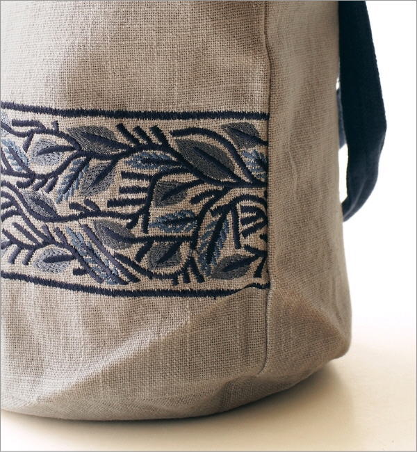リボン刺繍 コットン丸底トートバッグ 2カラー(2)