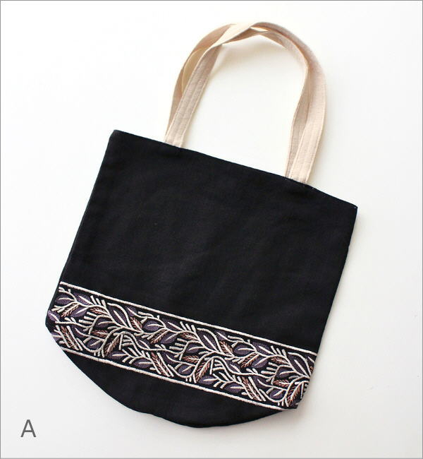 リボン刺繍 コットン丸底トートバッグ 2カラー(6)